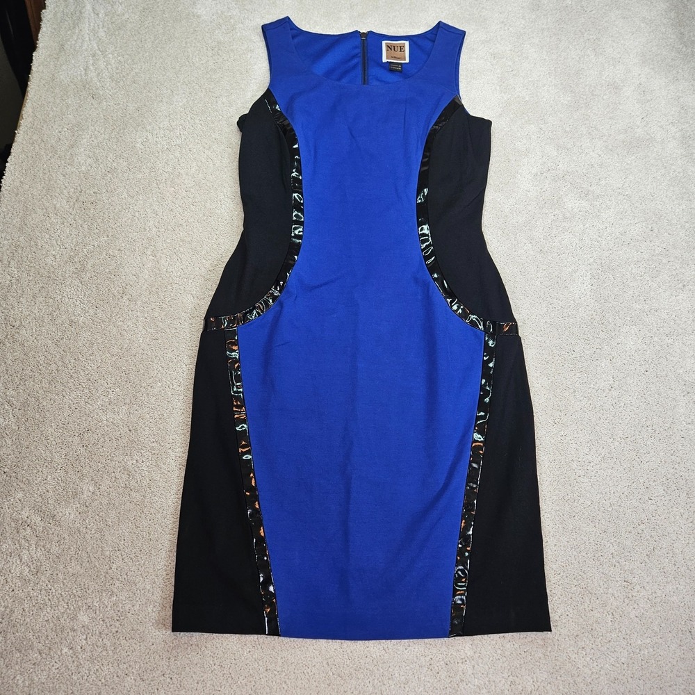 NUE by Shani Dress 12 Body Architecture Blue Black Cutout Sheath Bodycon Midi